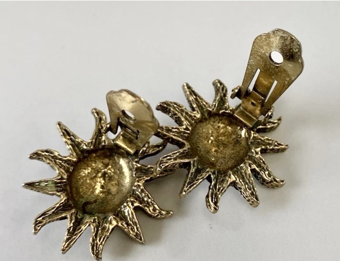 “Signed Zental Vintage Sun Face Earrings Gold-Tone Celestial Costume Jewelry”