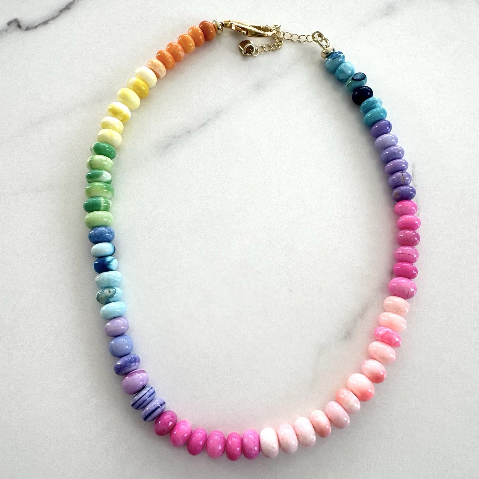 AC Rainbow Candy Collar Necklace Agate Opal Quartz Gemstone Beads 16” + 2” Ext