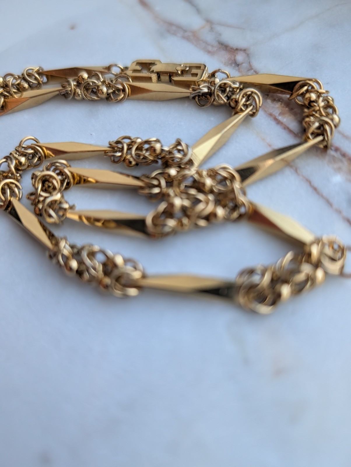 Vintage Givenchy Byzantine Link Bar Station Necklace Gold-Tone 17″