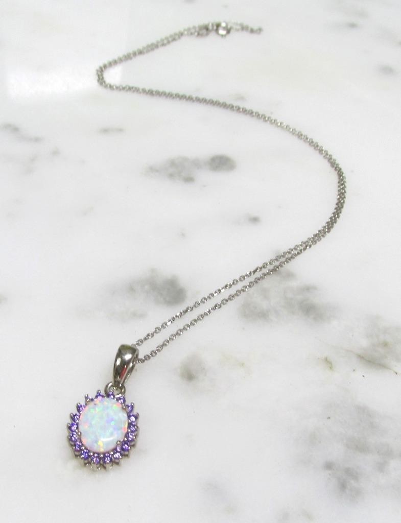 Sterling Silver Opal & Blue Stone Pendant w/ 18″ Sterling Chain ~ 3.6g ~ 10-C763