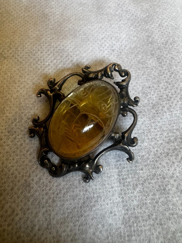 Amazing Art Deco Sterling Silver Scarab Design Citrine? Central Stone Pin Brooch