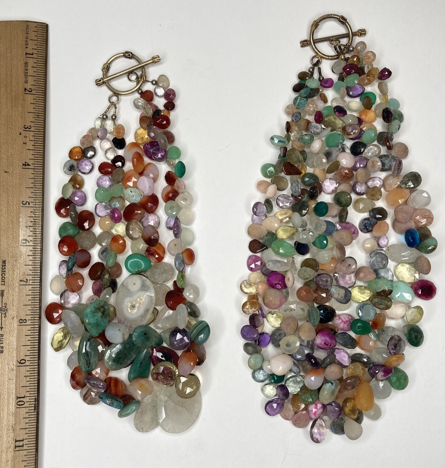 2 Multi-Colored & Multi-Strand Faceted Natural Crystal Bead Necklaces 17” & 18”