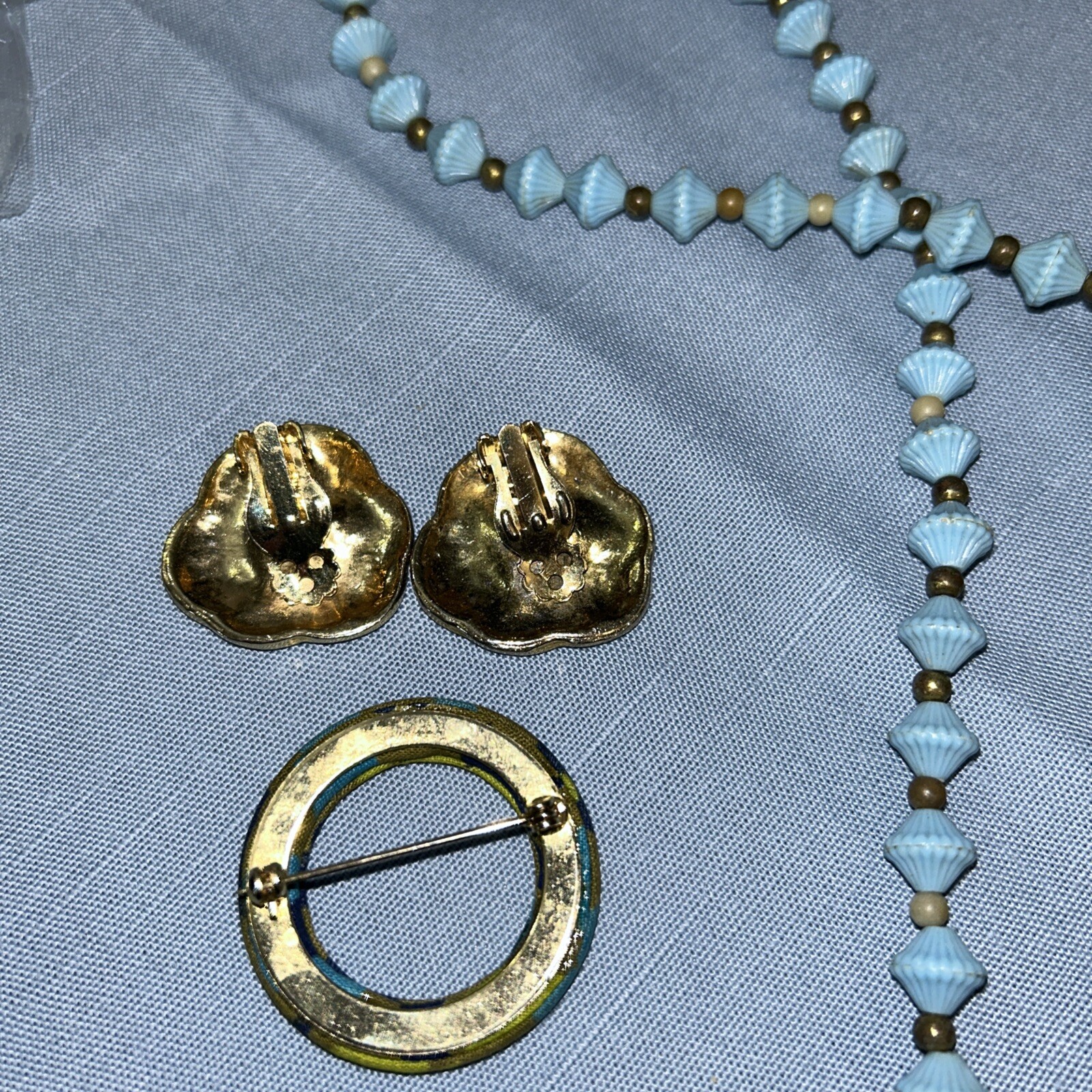 Clip on earrings, Pin And 24” Vintage Beaded Necklace C003