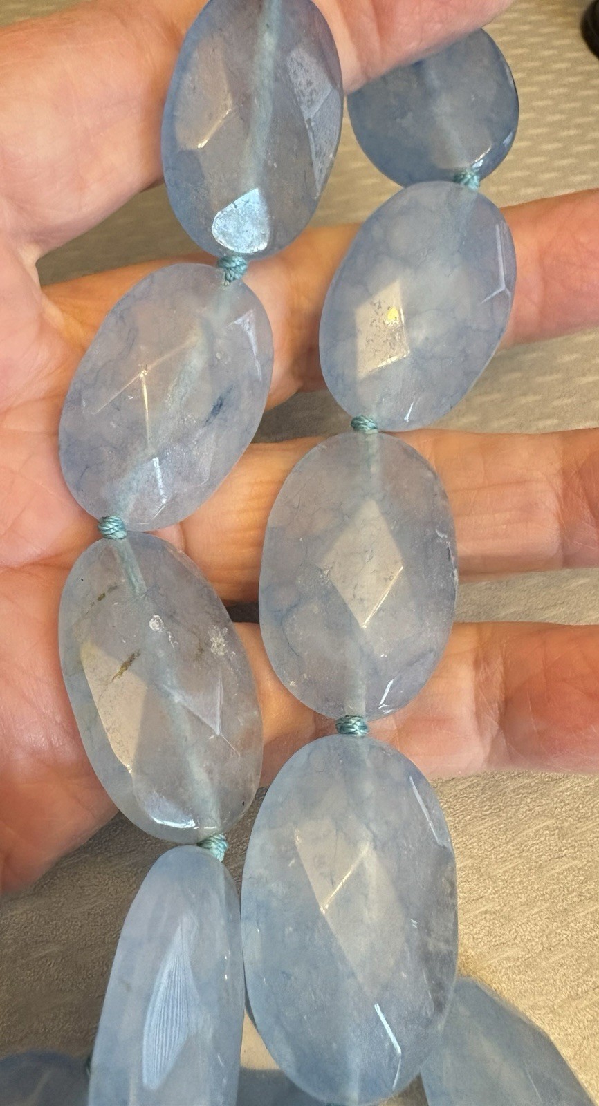 Chalcedony Necklace Natural Blue Quartz Agate Faceted Beads 20″ Chunky Strand