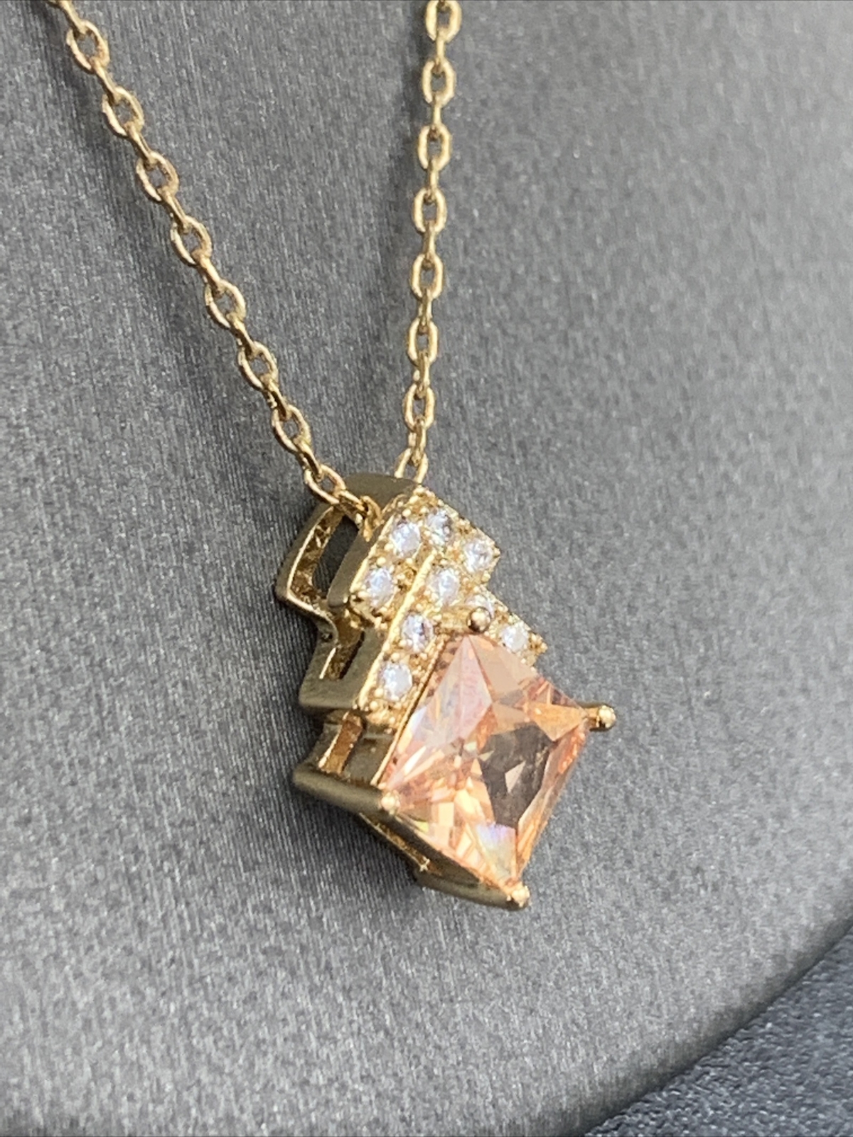 Vintage Necklace Pendant ￼ 18-20” Citrine & Clear Cubic Zirconia ￼quality