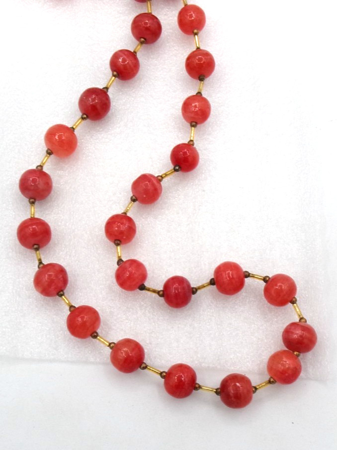 Estate Vintage Grapefruit Pink Coral Glass Round Bead Acrylic Tube Bead Necklace
