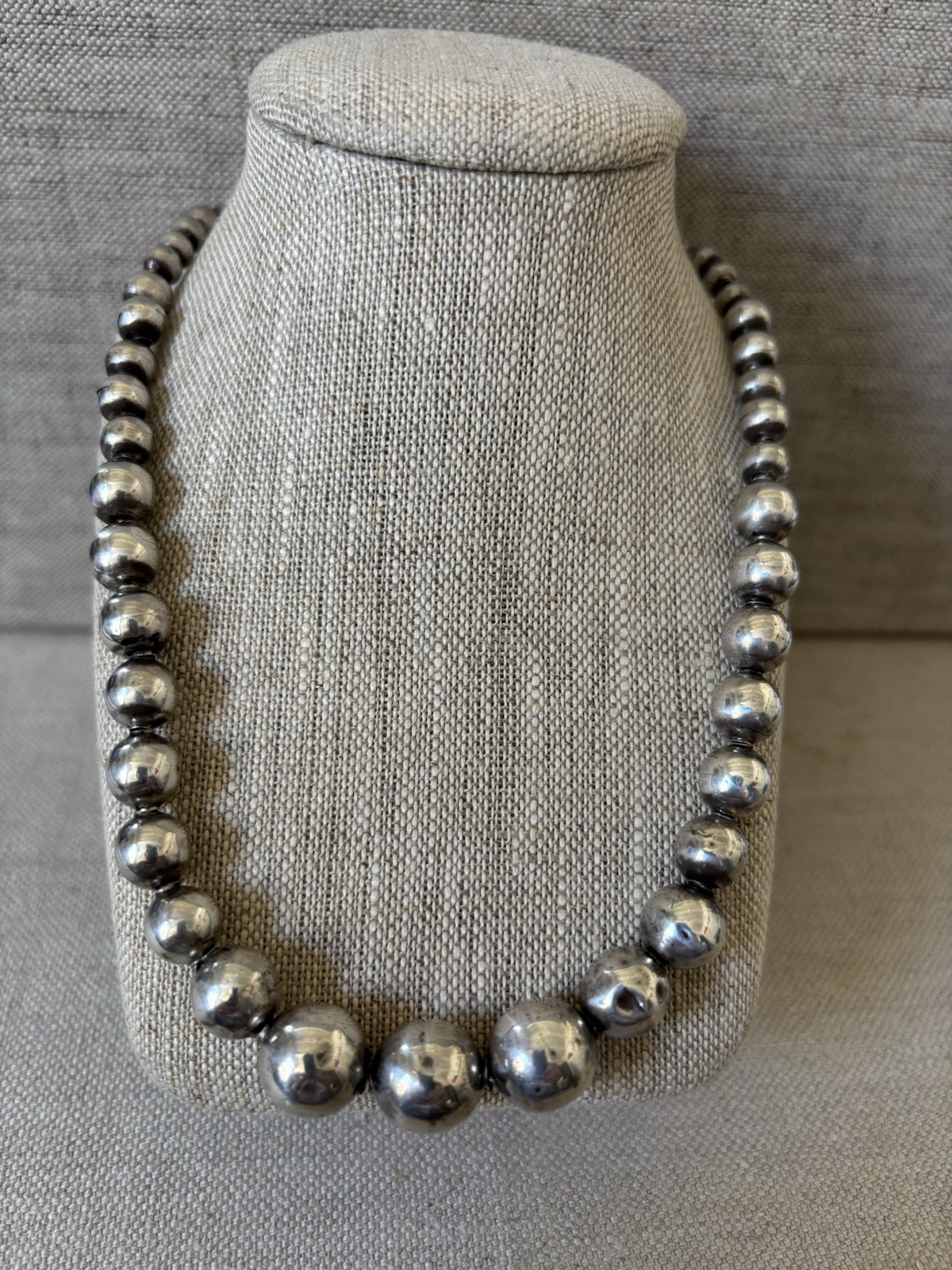 Vintage 16” Sterling Silver 925 Graduated Bead Necklace Mexico 18 Grams