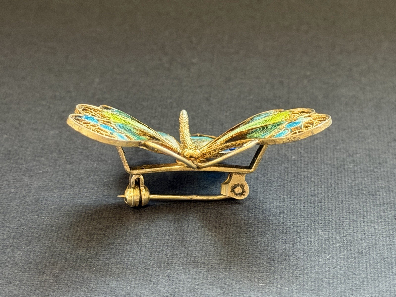 Vintage 800 FIne Silver Gold FInish Multi-Color Enamel Filigree Butterfly Brooch