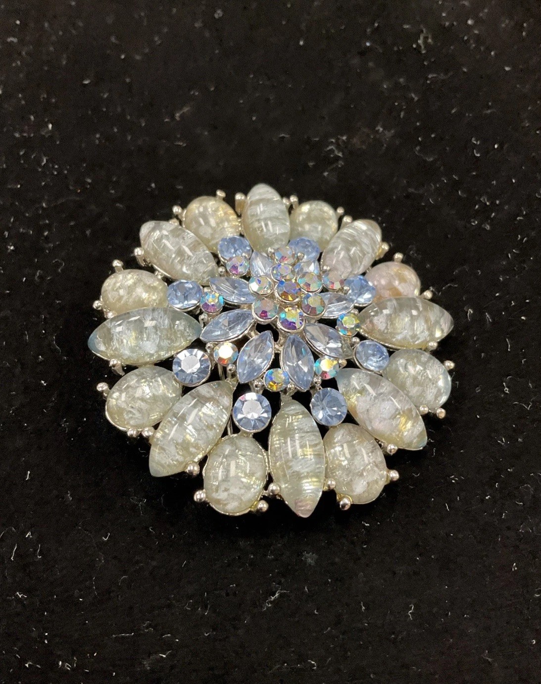 Vintage 1960’s Stunning Large Blue Tones Floral Spray Brooch Pin