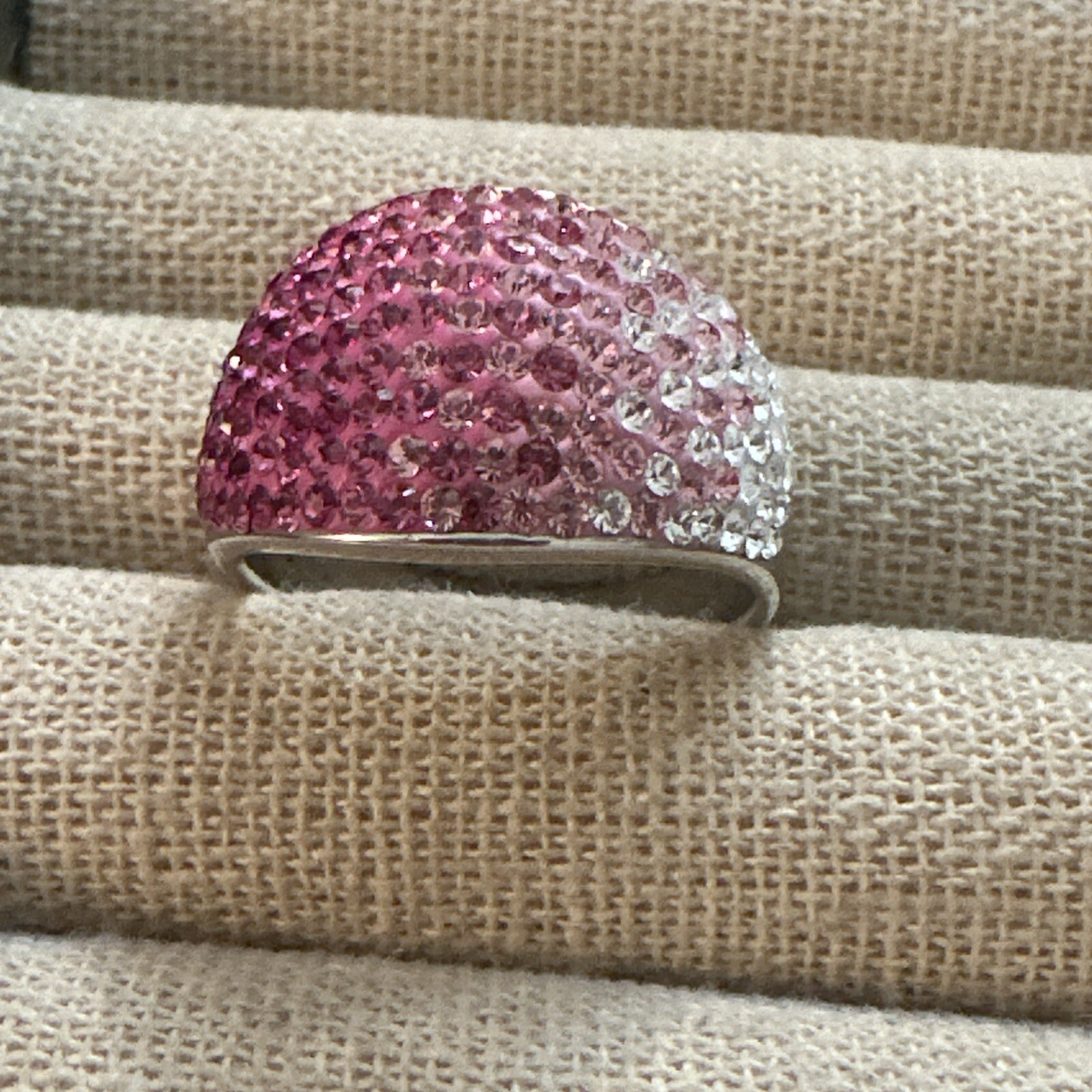 VINTAGE STERLING SLVER PINK CRYSTAL WAROVSKI OMBRE DOME RING