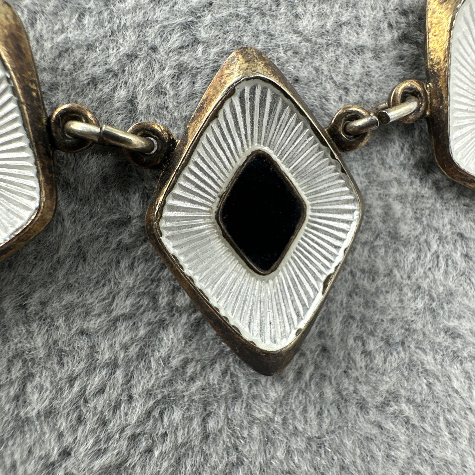Vtg Albert Scharning Necklace Sterling Silver White Black Enamel MCM Norway 16″