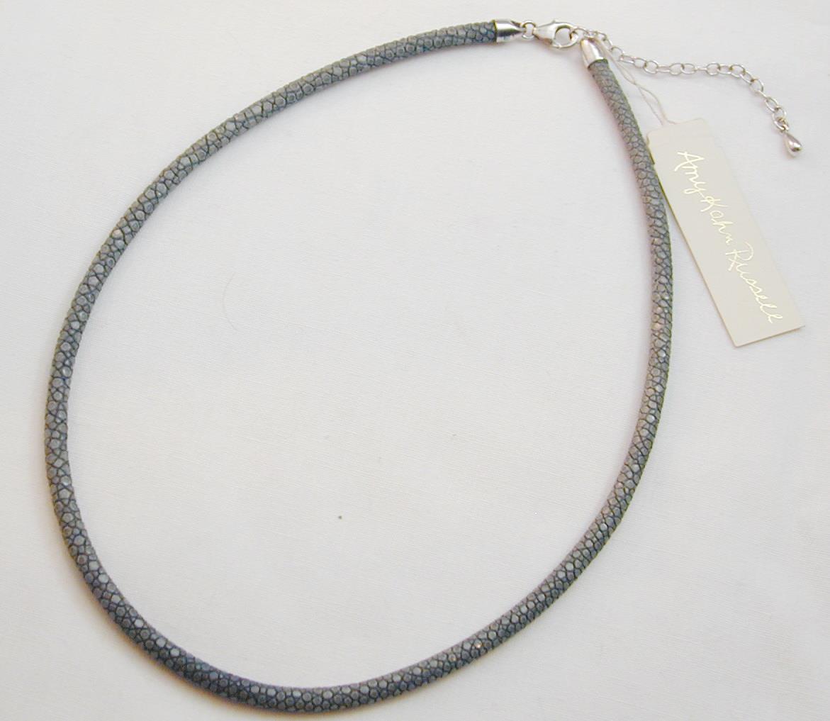 Amy Kahn Russell Genuine Stingray Leather Cord Necklace Blue Gray NWT AKR 18.5″