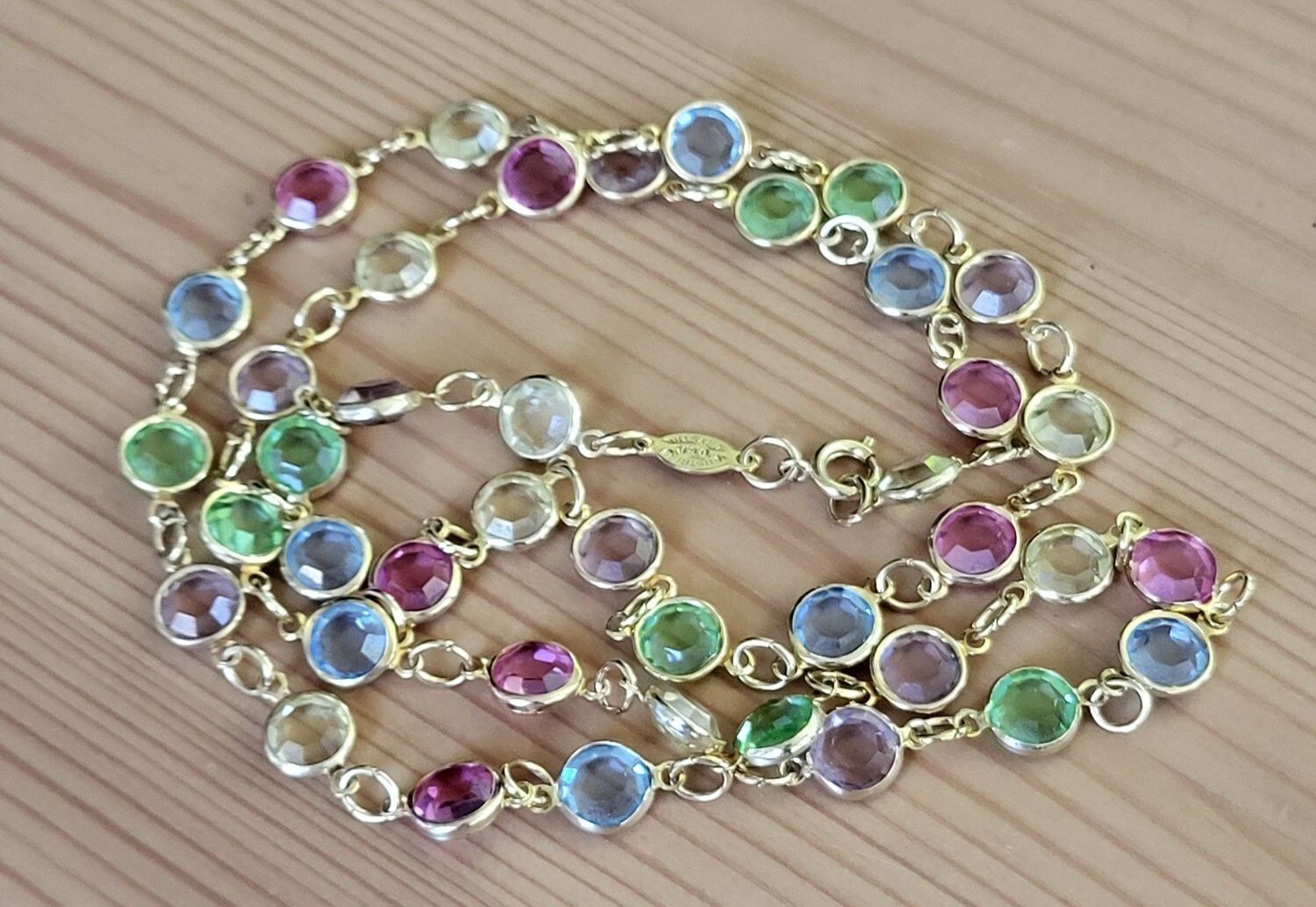 Vintage Pastel AUSTRIAN Crystal USA Bezel Set Crystals Necklace