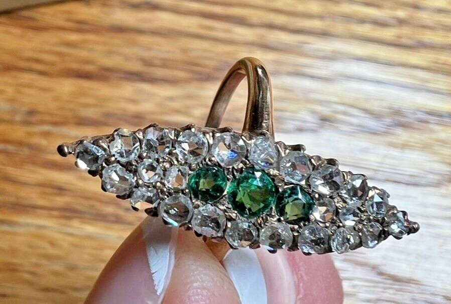 Stunning Antique Victorian Emerald & Rose Cut Diamond Ring