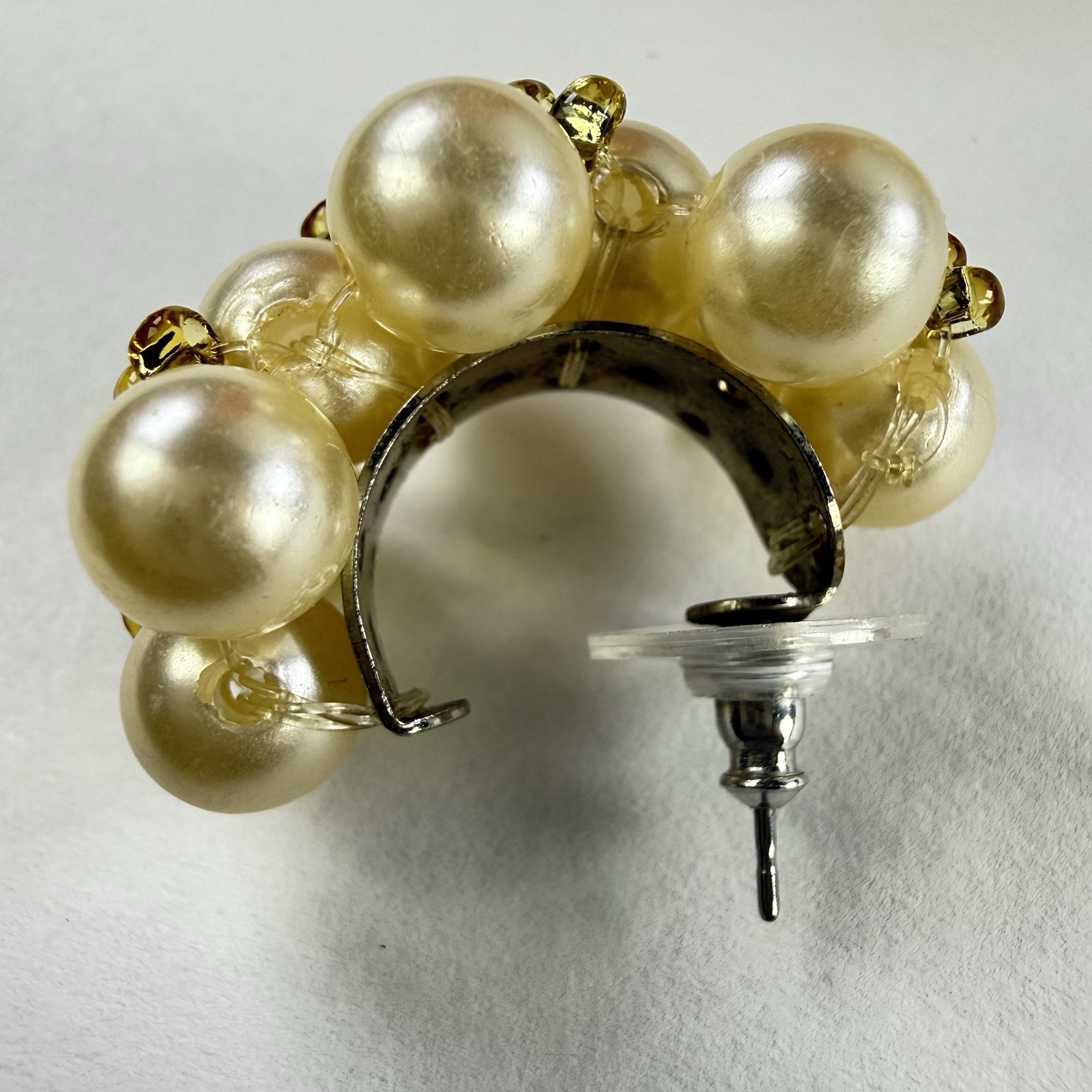 Vtg Faux Pearl Cluster Earrings Omega Back Post Ivory Gold Beaded Bridal