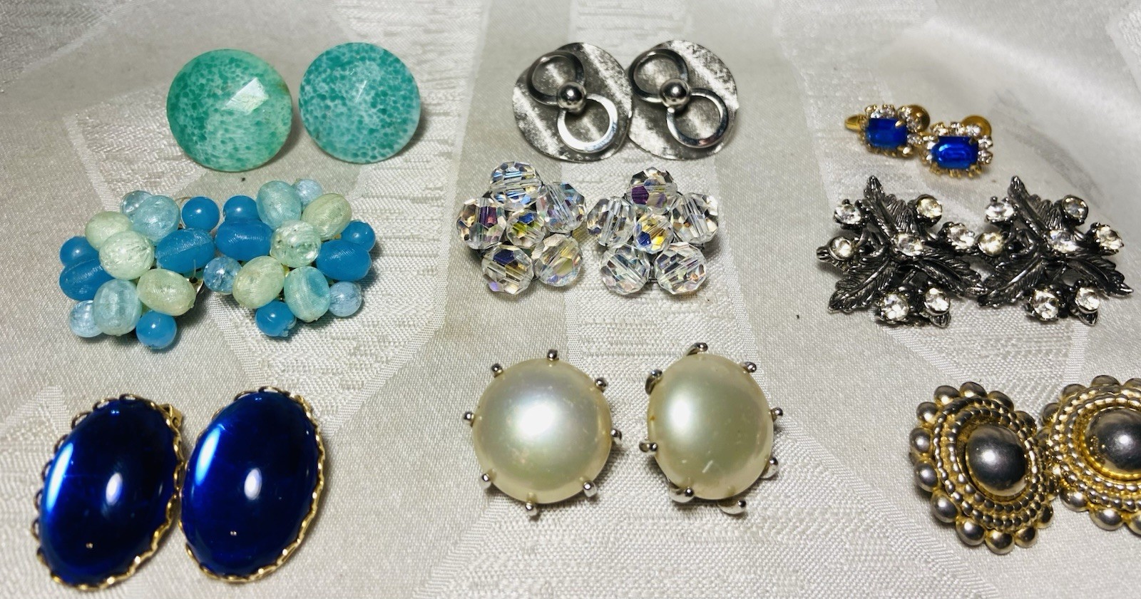 Vintage Earrings Lot 15 Pairs Clip On Screw Back Rhinestone Beaded Signed