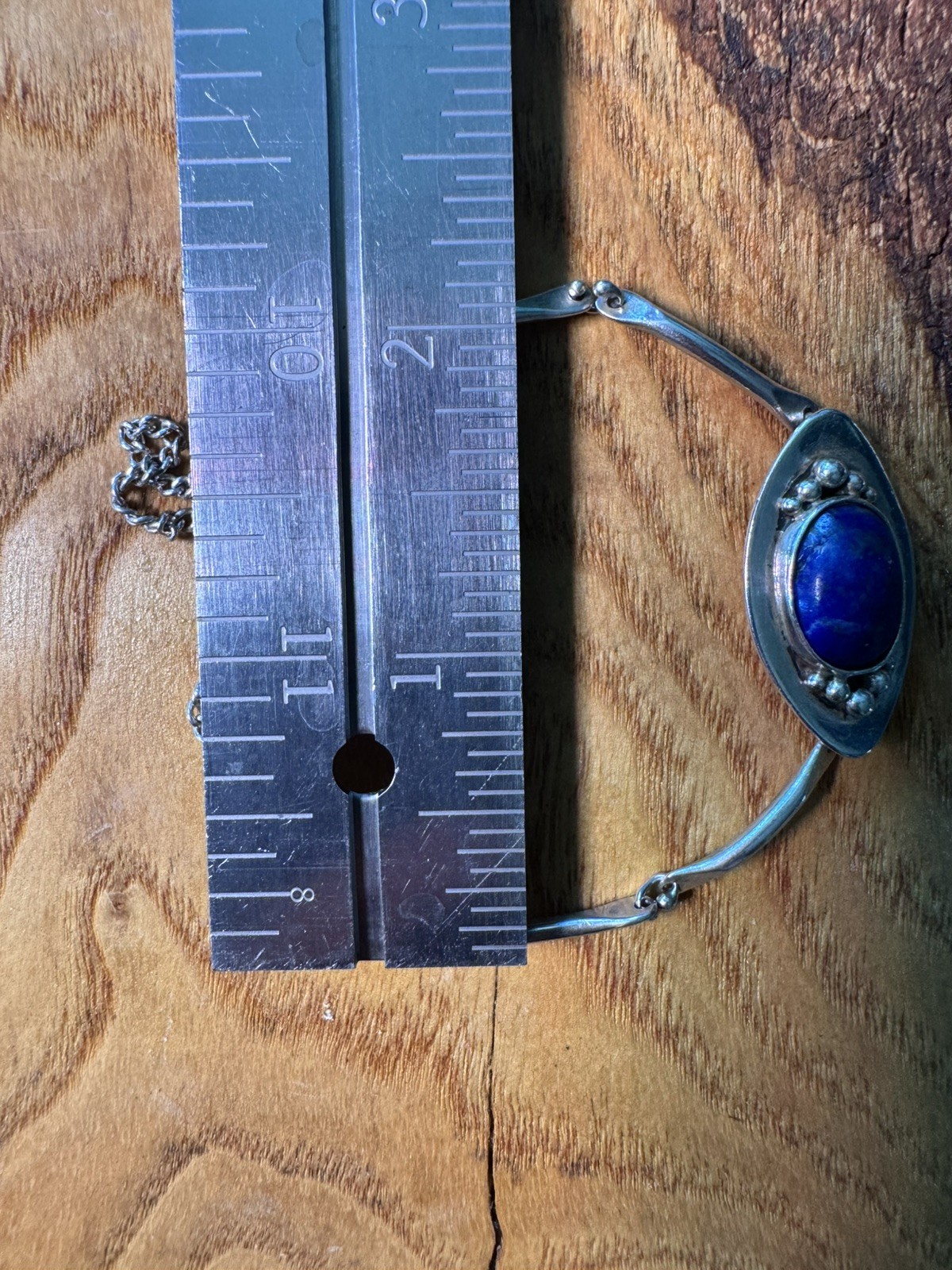 Vintage Sterling Silver Lapis Lazuli Bracelet Modernist Mid Century Safety Chain