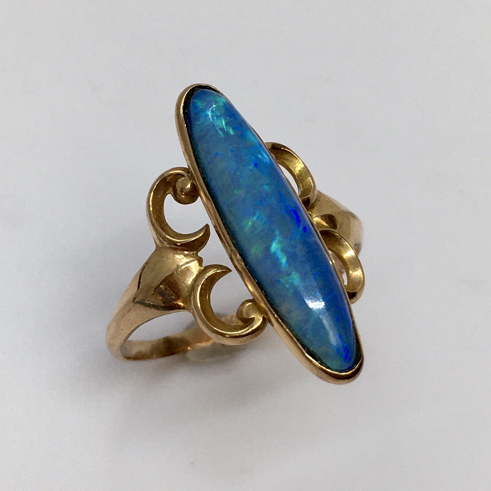 Antique American 10K Gold Victorian 1880s Natural Opal Ring Size 8