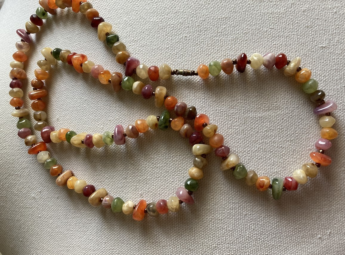 Vintage Estate Multicolor Plastic Faux Stone Necklace Natural Earthtones 35 inch