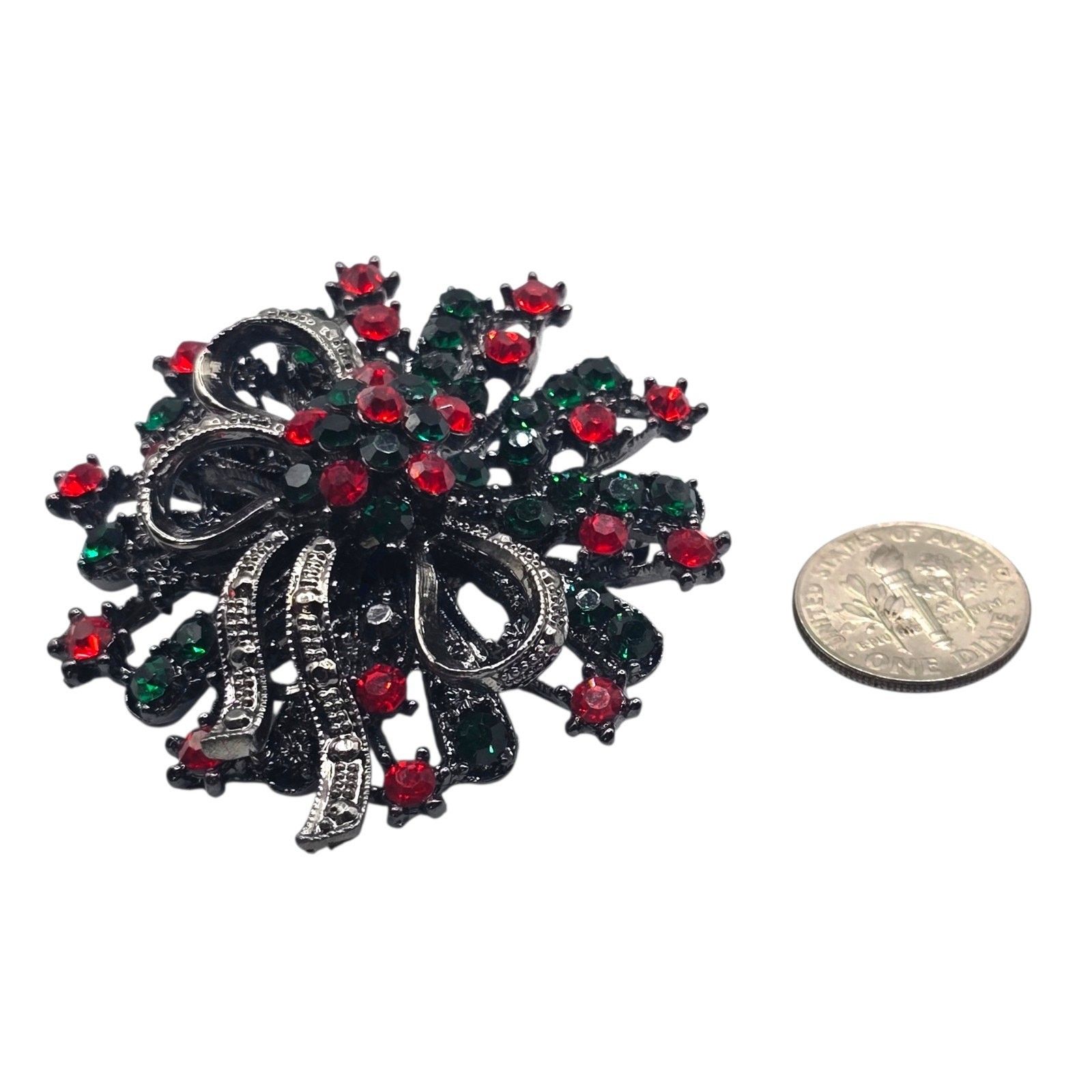 Brooch Pendant Floral Bouquet Spray Ribbon Holiday Christmas Statement SKU 3339