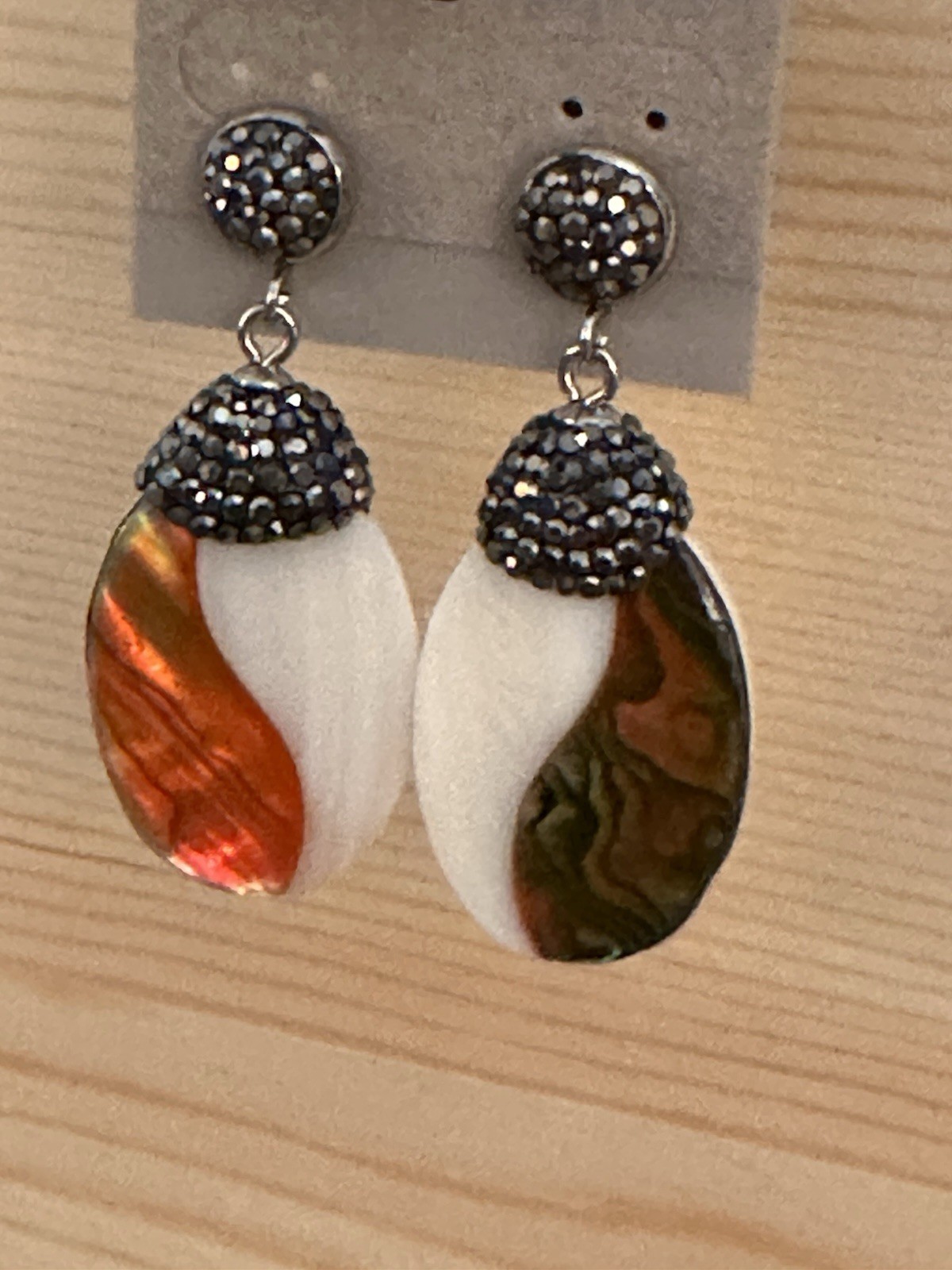 Fashion Earrings Black Pave Rhinestone Oval Amber Brown White Acrylic Boho Chic