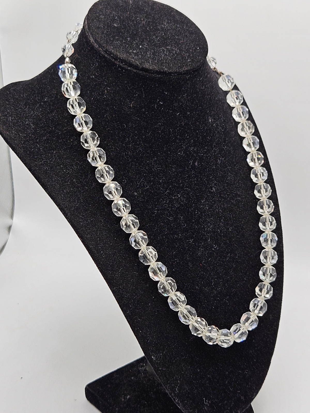 Vintage Faceted Rock Quartz Crystal Beaded Necklace, 16″ To 20″, Unsigned