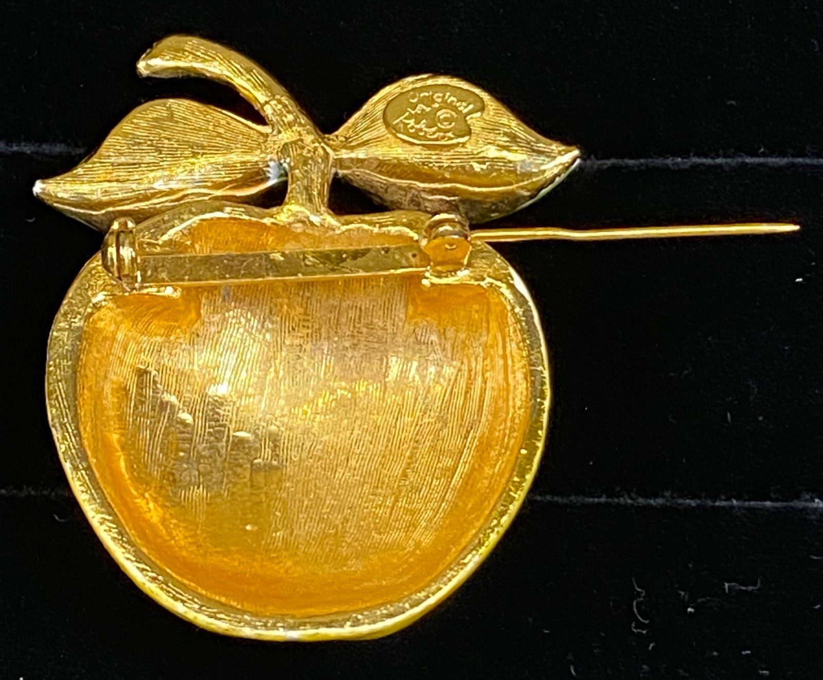 Vintage Brooch Pin Yellow Apple Worm 60s MCM Enamel Gold Tone Original By Robert
