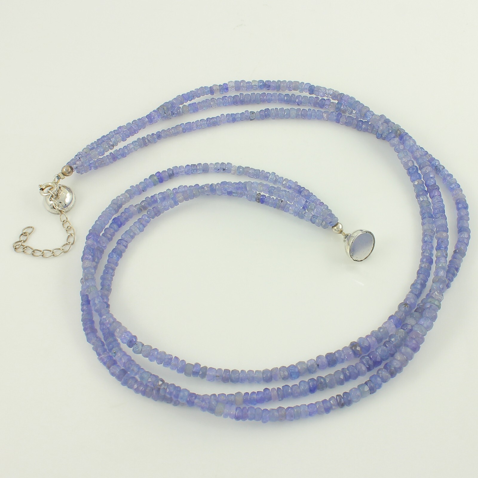 Vintage Sterling Faceted Iolite Bead Three Strand Necklace 18-20″ Magnetic Clas