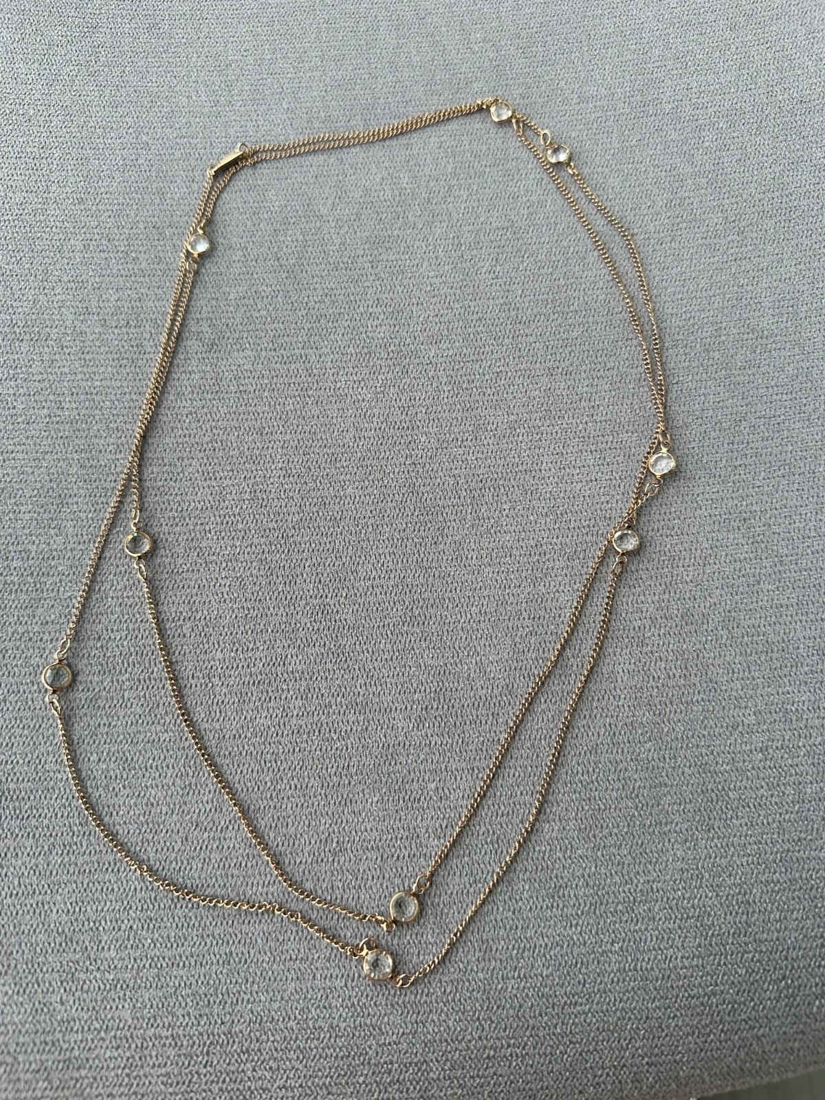 Vntg Sarah Coventry Gold Tone Sparkle By The Yard Jet Necklace 1977 48″