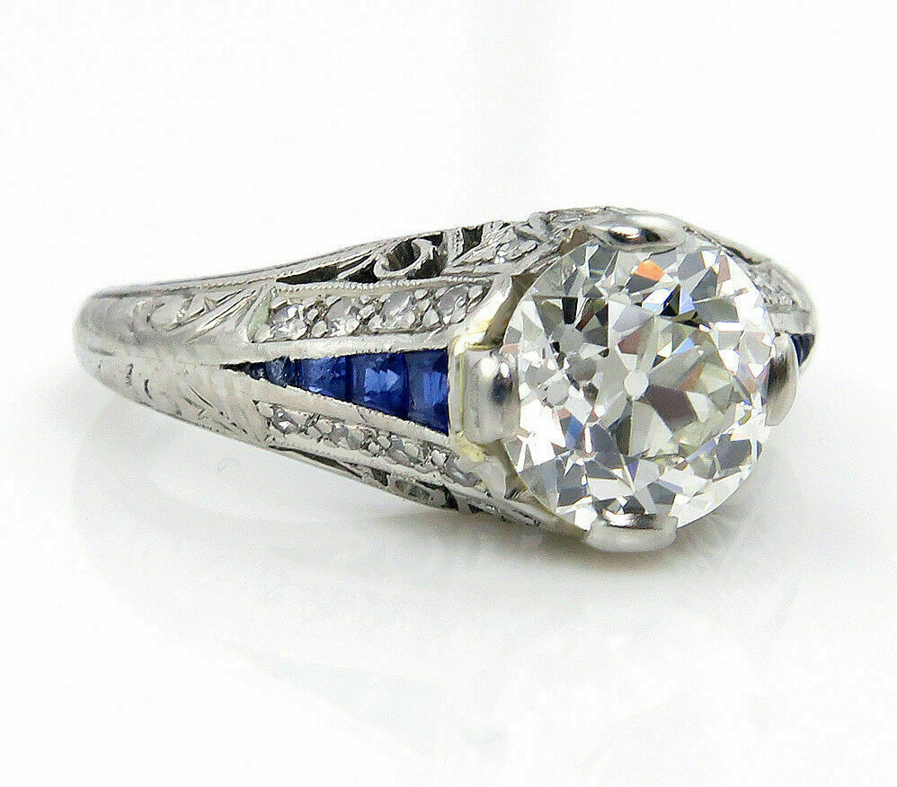 1.55CT White Round Cut Simulated Diamond Art Deco Wedding Sterling Silver Ring