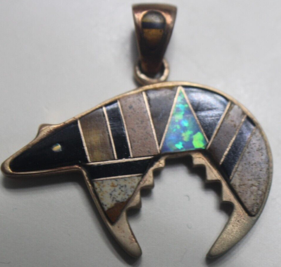 Wonderful DP Bronze and Multi-Stone Inlay Bear Pendant