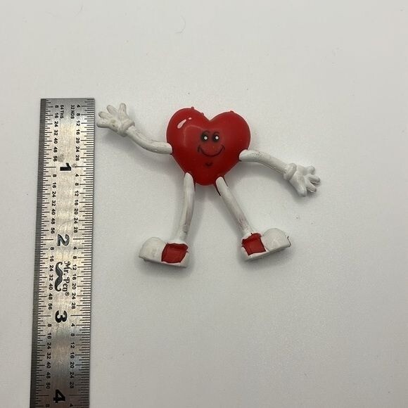 Vintage Red and White Heart Person Pin Plastic