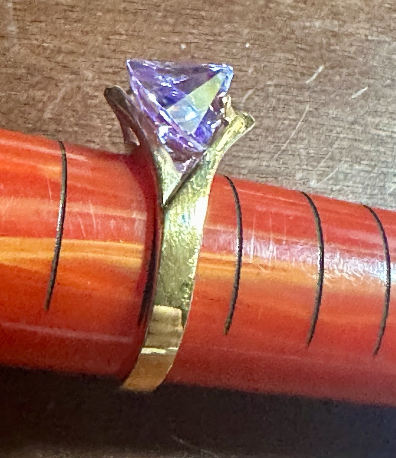 Vintage STERLING SILVER Gold Pl. Laser-cut Purple CZ Ladies Cocktail Ring Sz 8.5