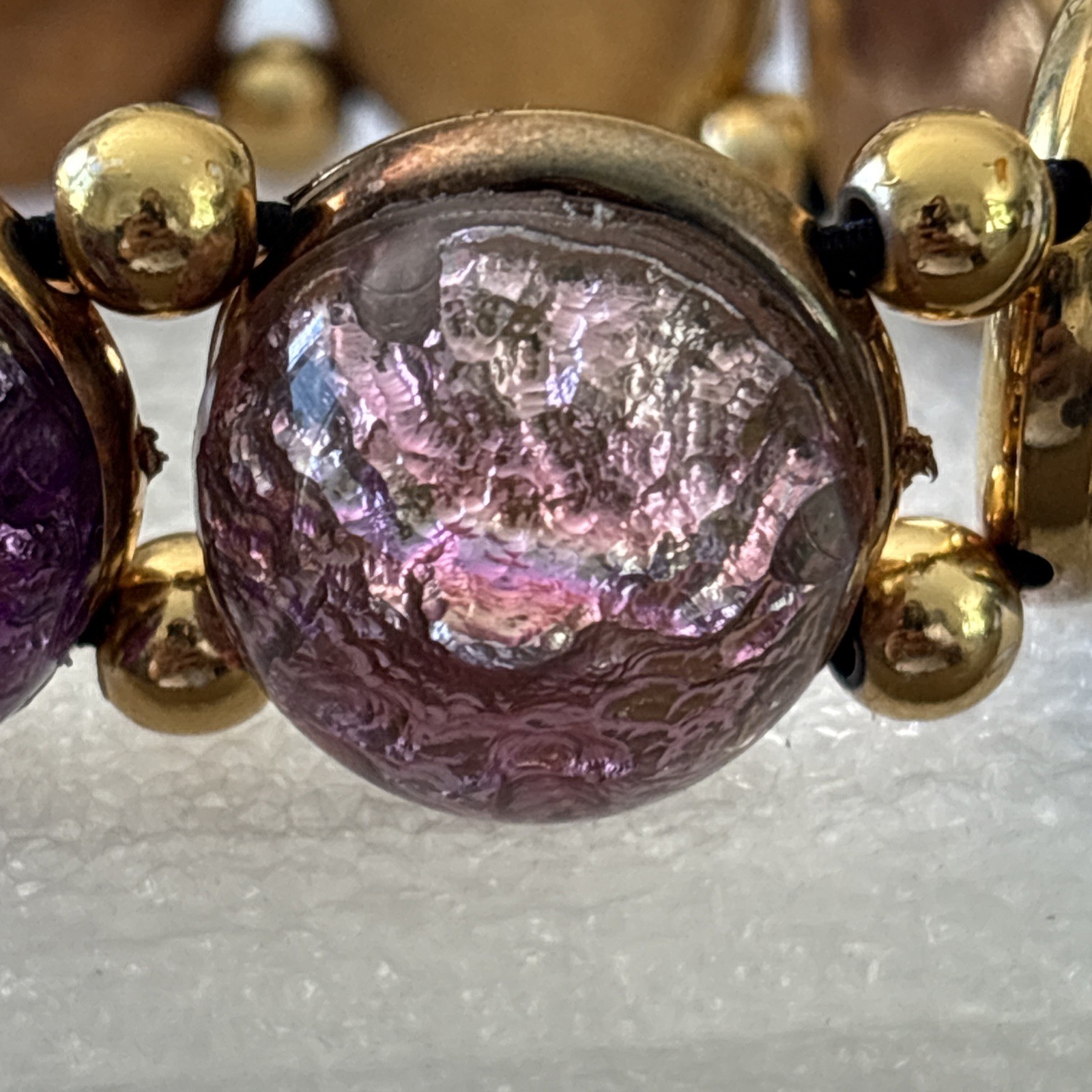 Vintage Plastic Foil Cabochon Stretch Bracelet Costume Jewelry Faux Gems NOS