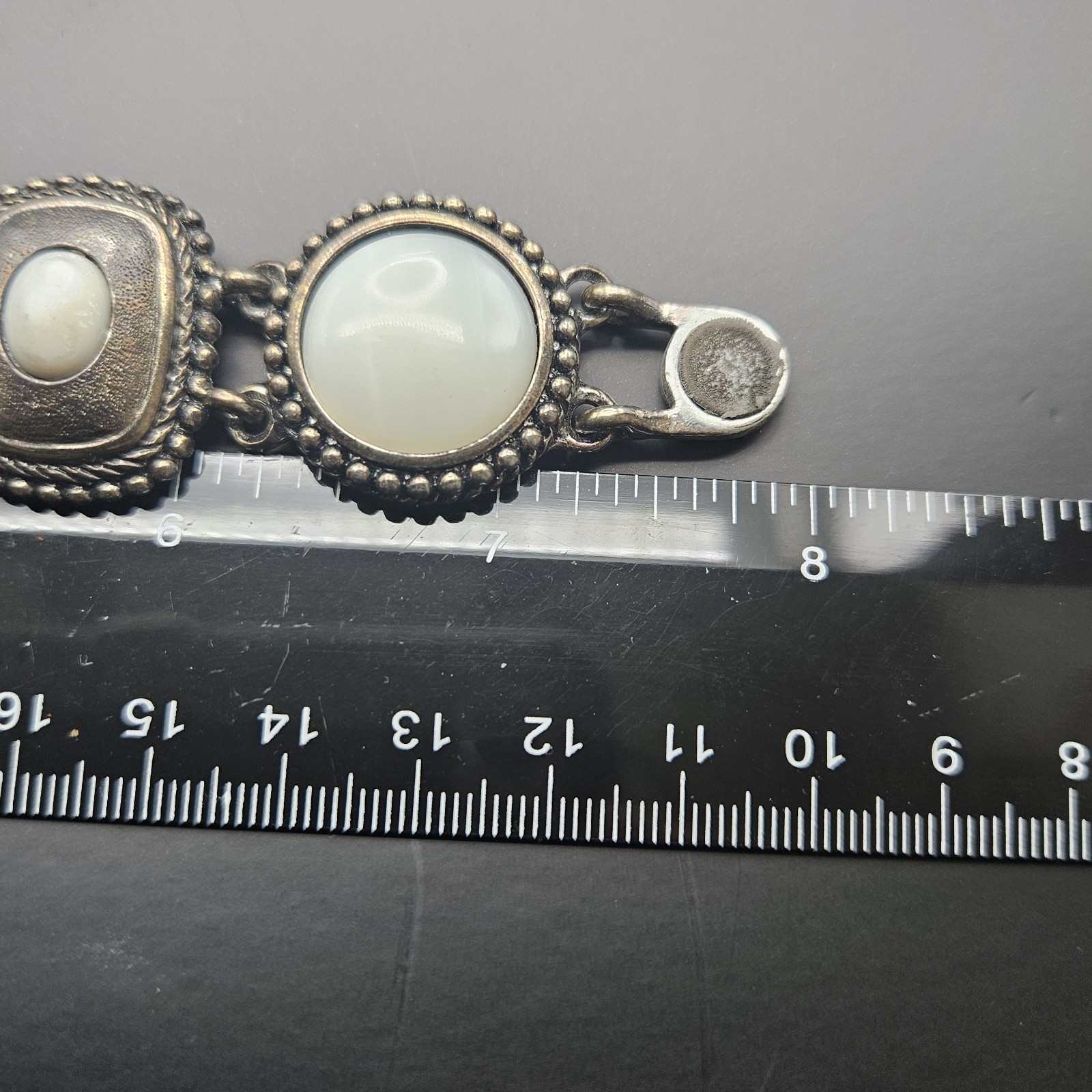 Vintage Silver Tone Bracelet With White Stones 7.5 Inches Magnetic Clip