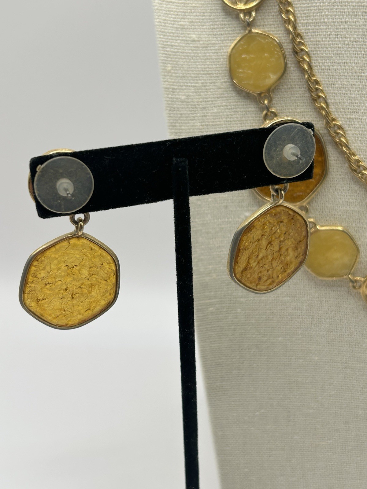 SARAH COVENTRY Necklace & Earrings Taste Of Honey Amber Discs Gold Tone Vintage