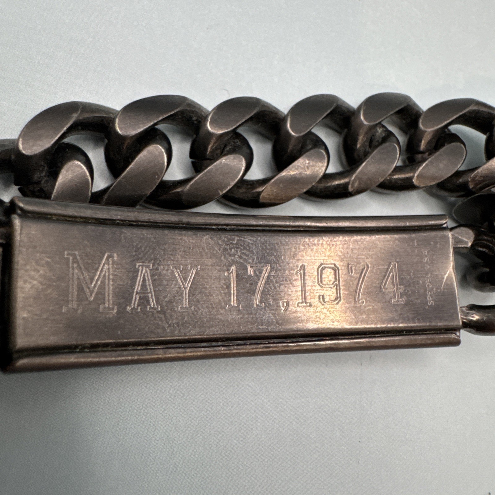 Custom “BRAD” Stainless Steel Mens Link Bracelet With Secret May 17, 1974 Date