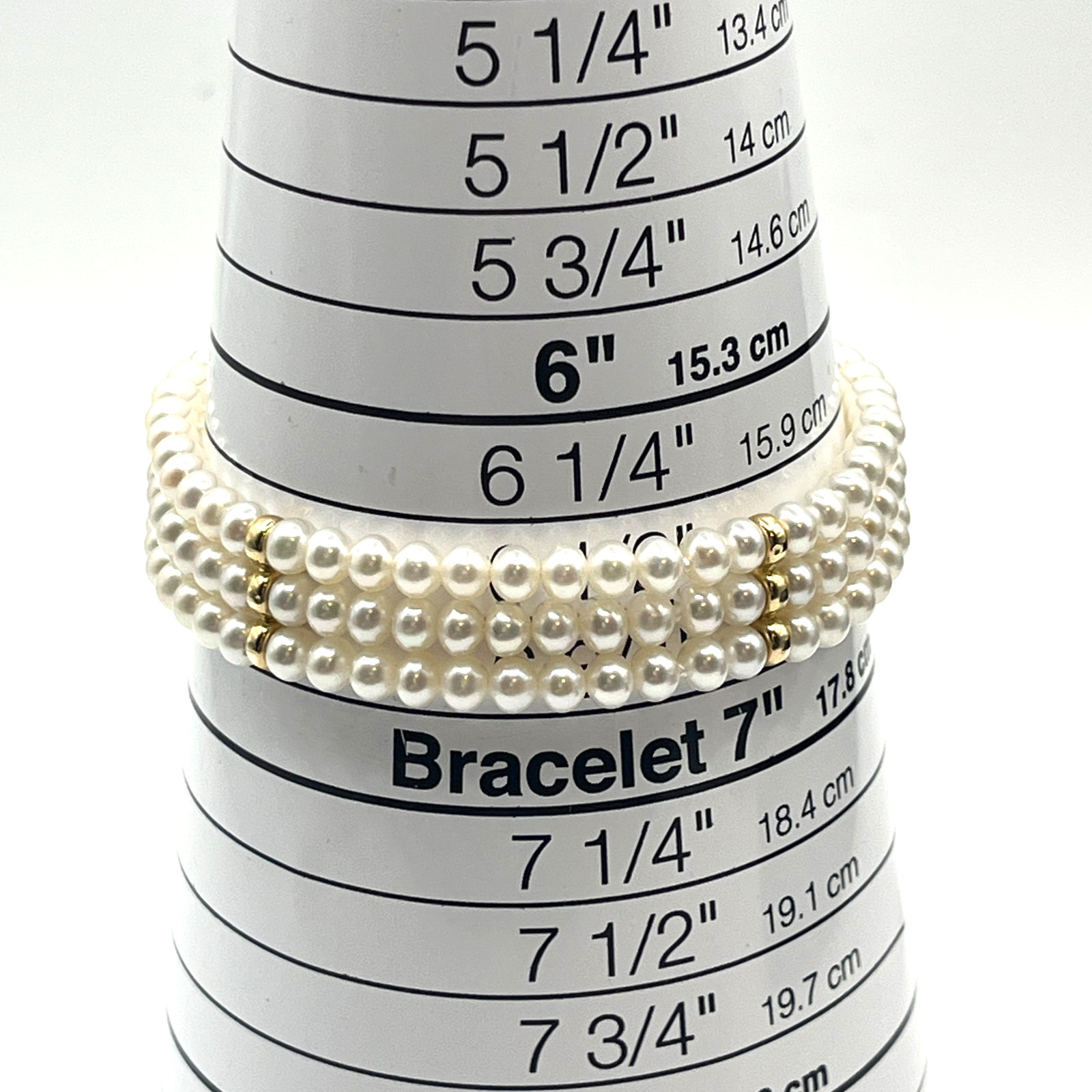 Estate Pearl Bracelet Sz 6.5 Triple Strand 4mm Push Clasp 14K Gold Clasp Spacers