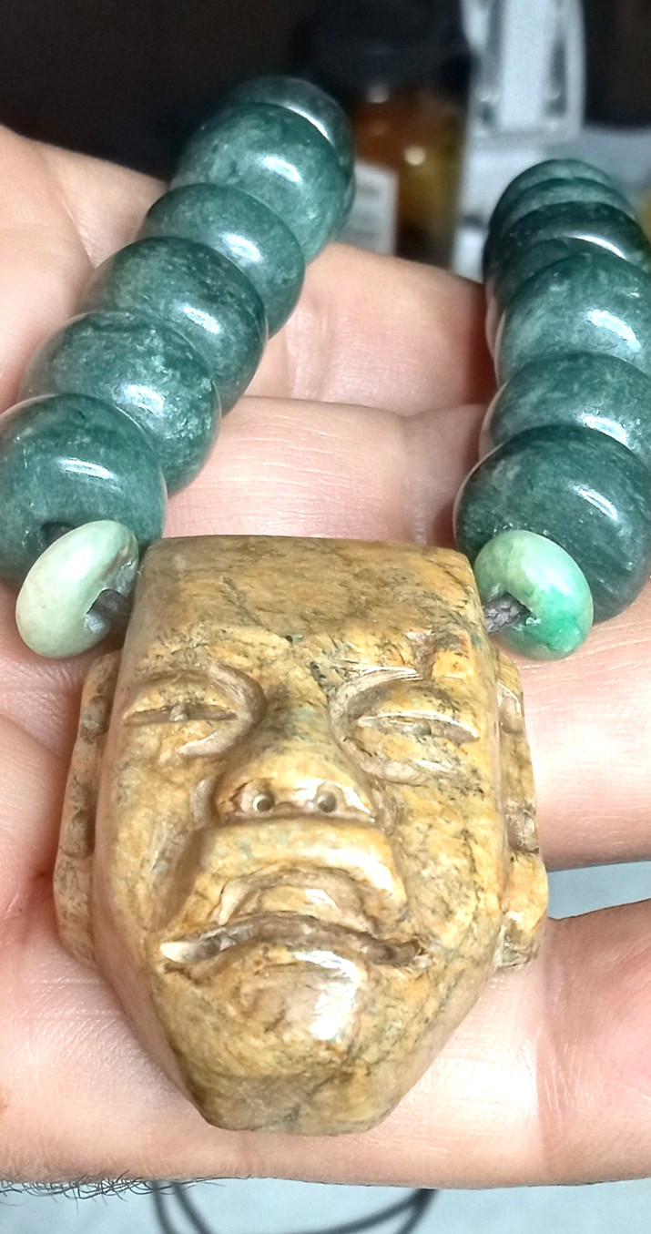 Toltec Modern Precolombia Mask With Guatemala Beads Neckalce.
