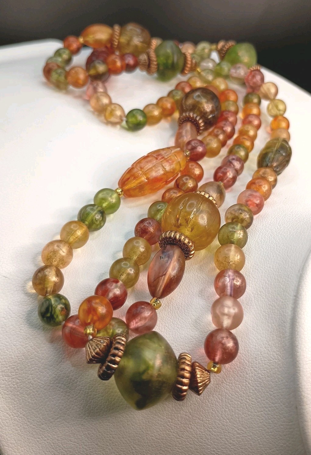 Vintage Multicolor Beaded Necklace Fruit Fall Colors 37″