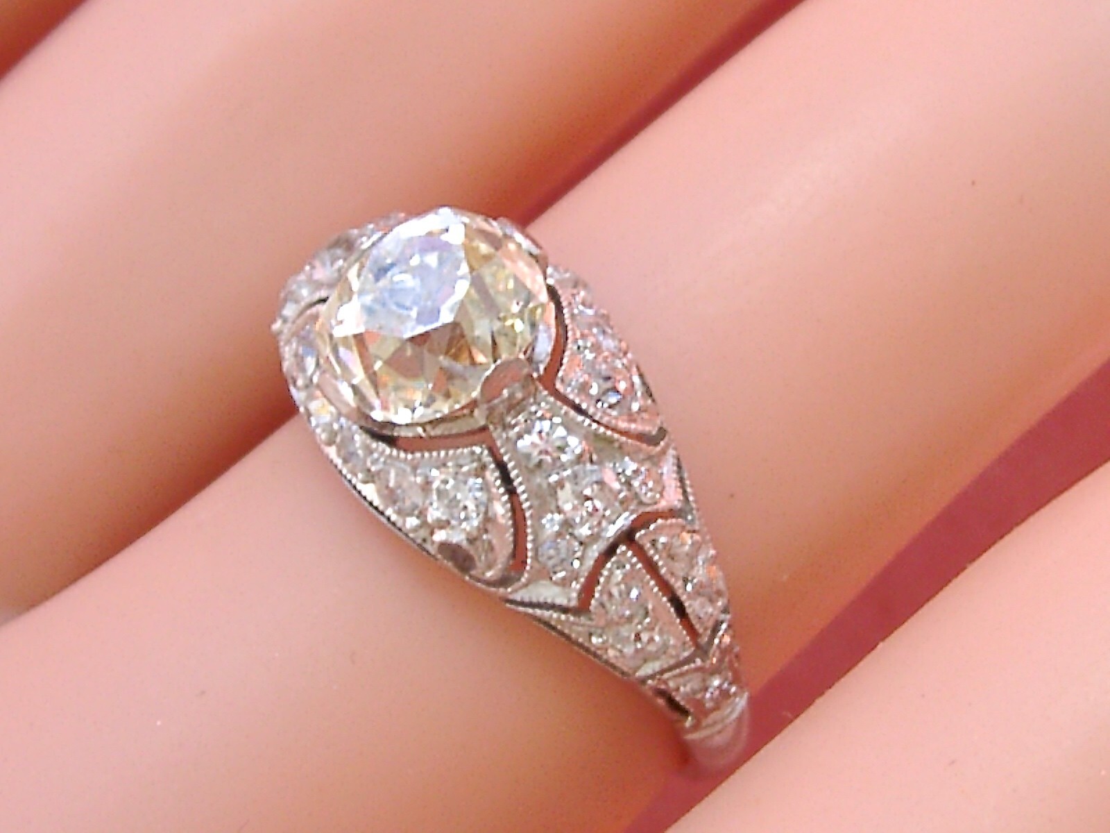 ANTIQUE ART DECO 1.52ct YELLOW EURO DIAMOND PLATINUM ENGAGEMENT RING 1930 sz 6.5