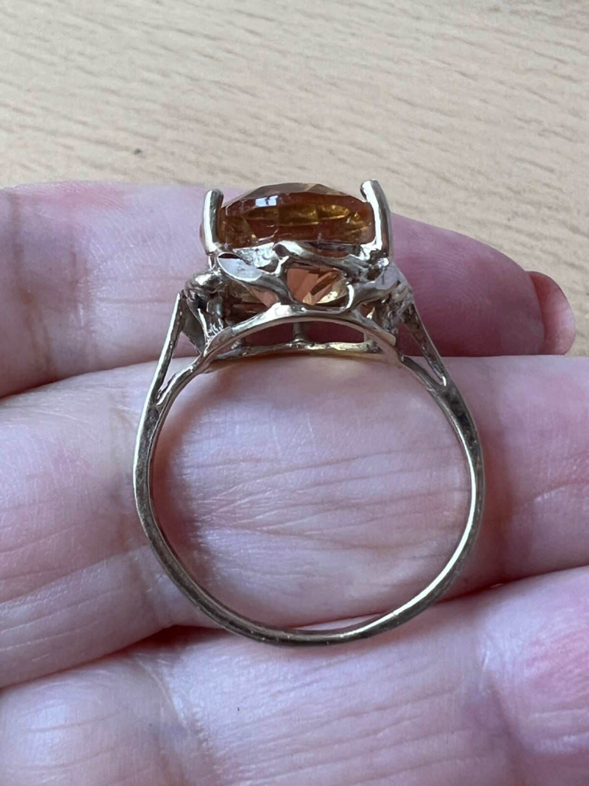 VINTAGE LARGE OVAL HONEY GOLDEN CITRINE STATEMENT RING GILDED 925 STERLING SLVER