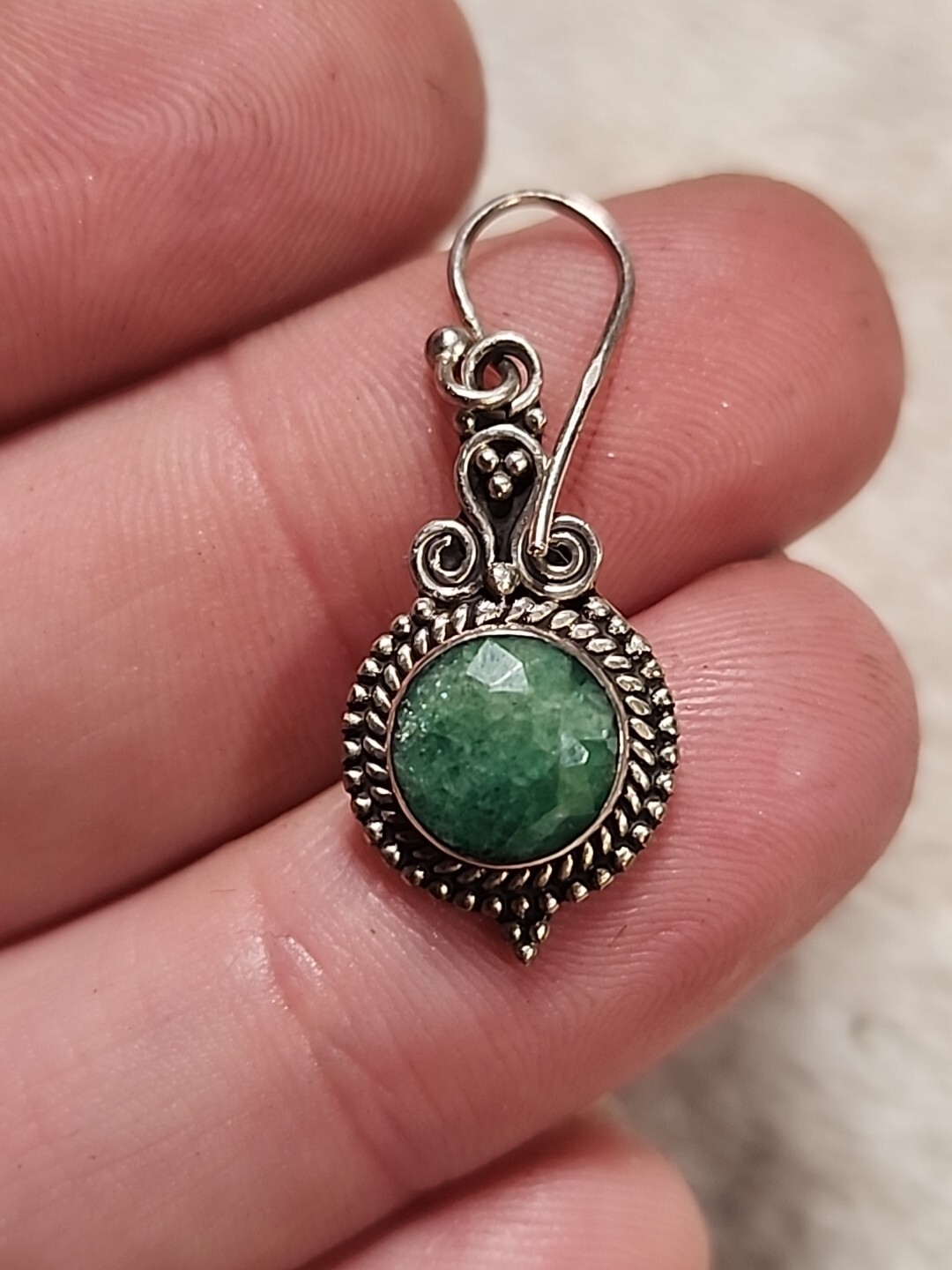 Emerald Beryl 925 Sterling Silver Hook Dangle Victorian Style Earrings