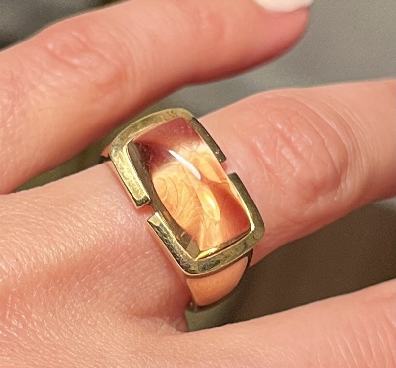 Men’s Antique Citrine Pinky Ring 18K Solid Gold Authentic Natural Size 7