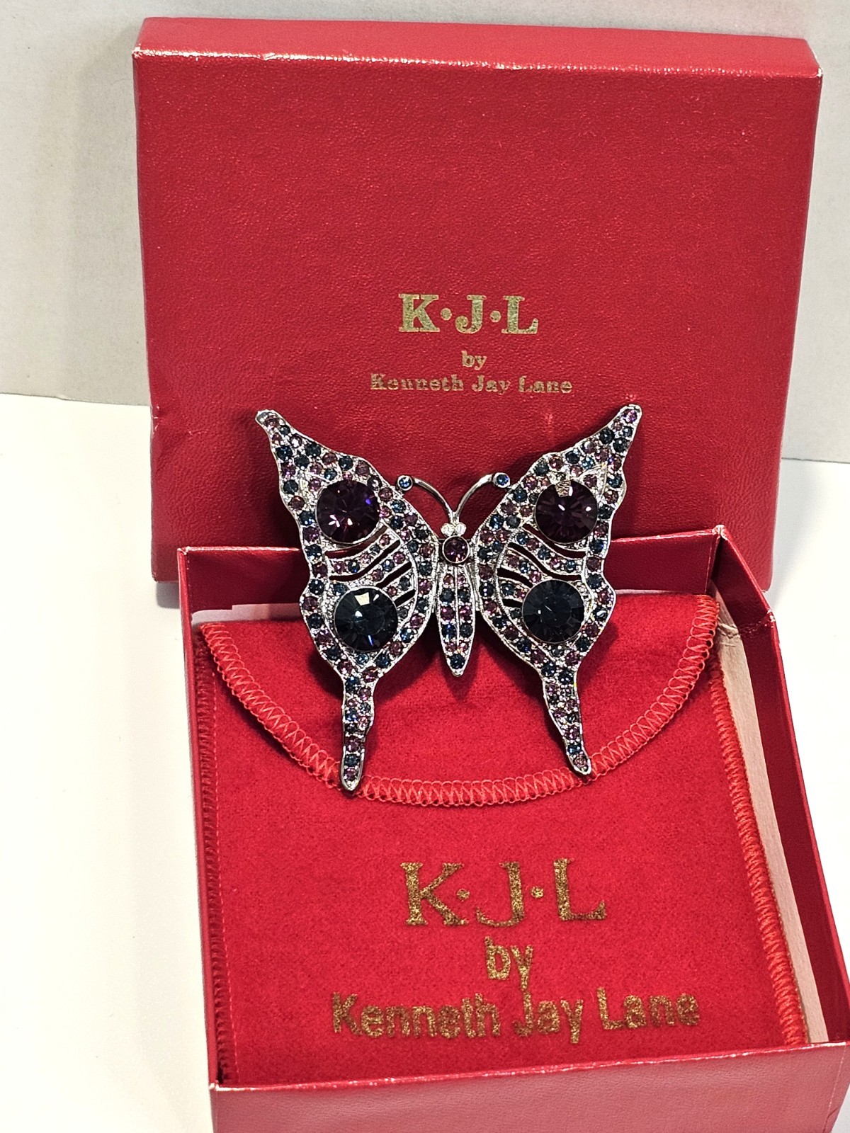 Kenneth Jay Lane butterfly brooch with box QVC new old stock signed KJL