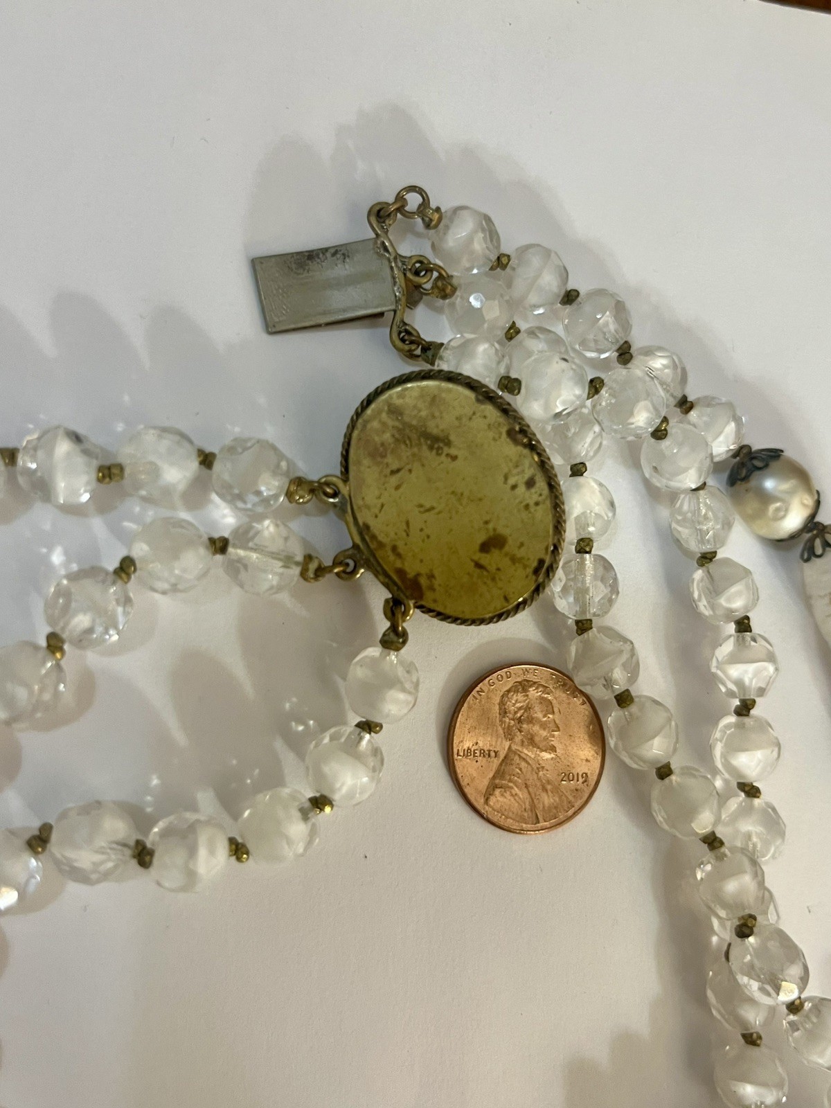 Vintage Foil Glass Necklace Murano Multistrand White Beaded Estate Jewelry Rare