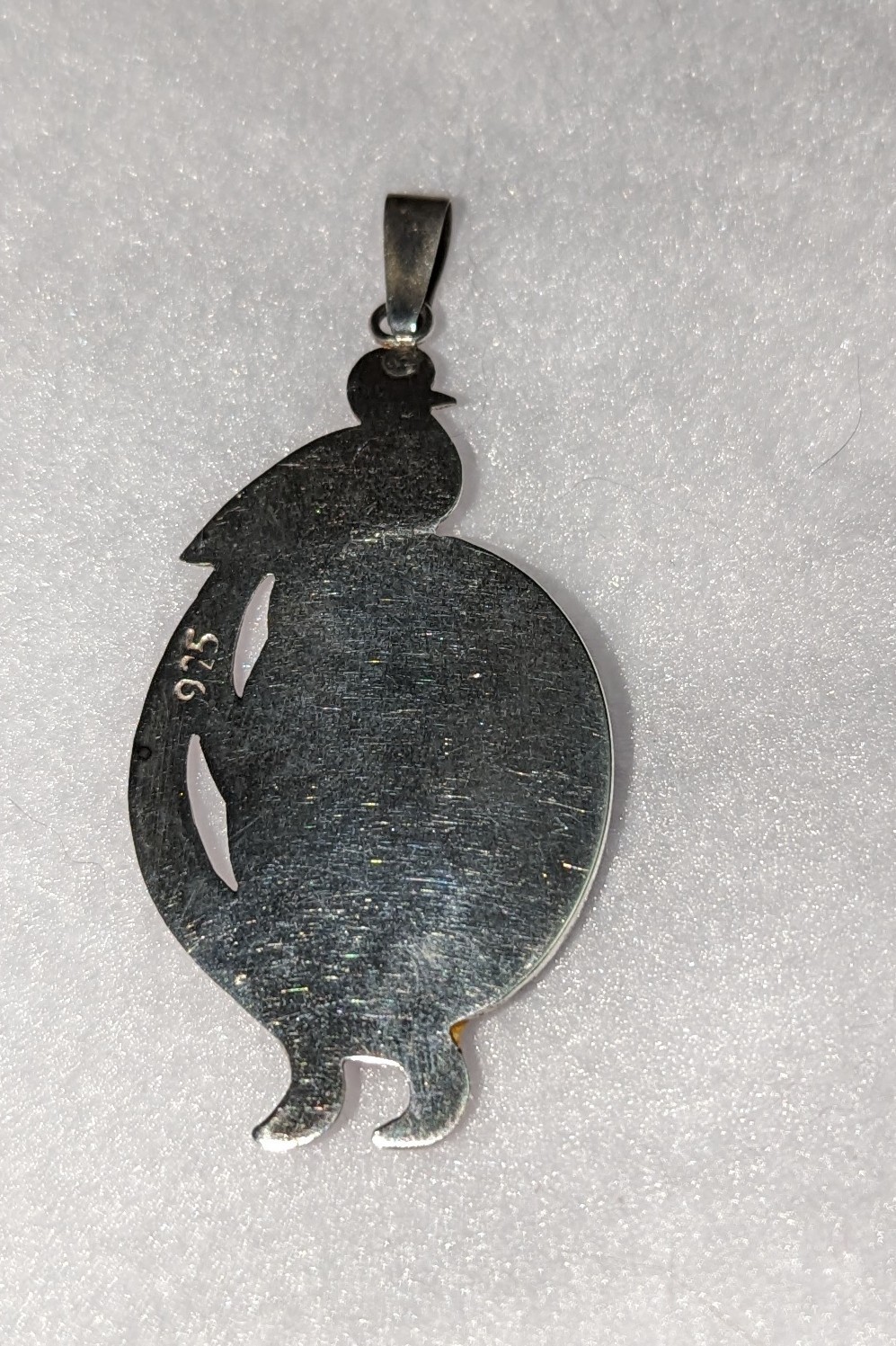 Quetzal Coutl Bird Pendant Sterling Silver Etch Oval Guatamalan Jade VTG