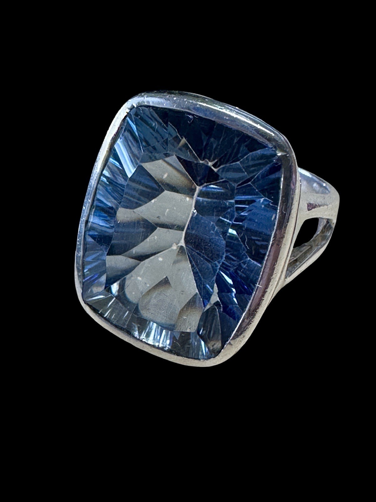 Outrageous Elongated Signature Cushion Cut Sterling Silver 925 Ring