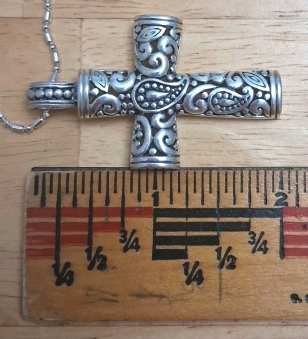 Vintage Kit Heath Sterling Silver Cross Pendant Modern Bohemian Paisley 925 KTH
