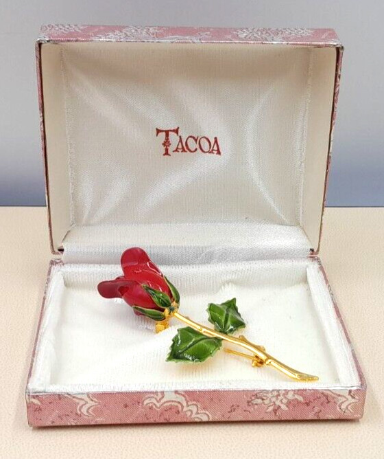 VTG TACOA Legend of the Christmas Rose Stunning 3″ Long Stem Rose Original Box